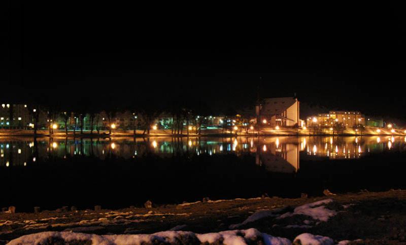 panorama, jezioro, noc, ełk