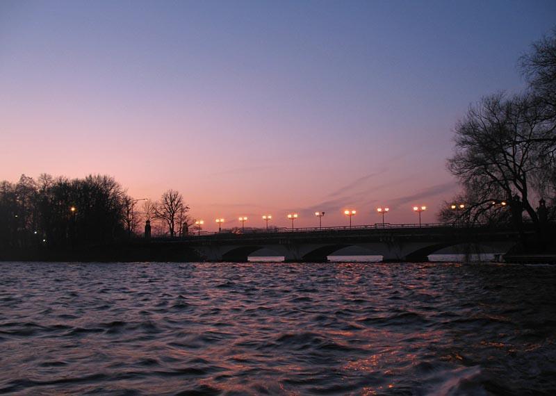jezioro, most, noc, mazury