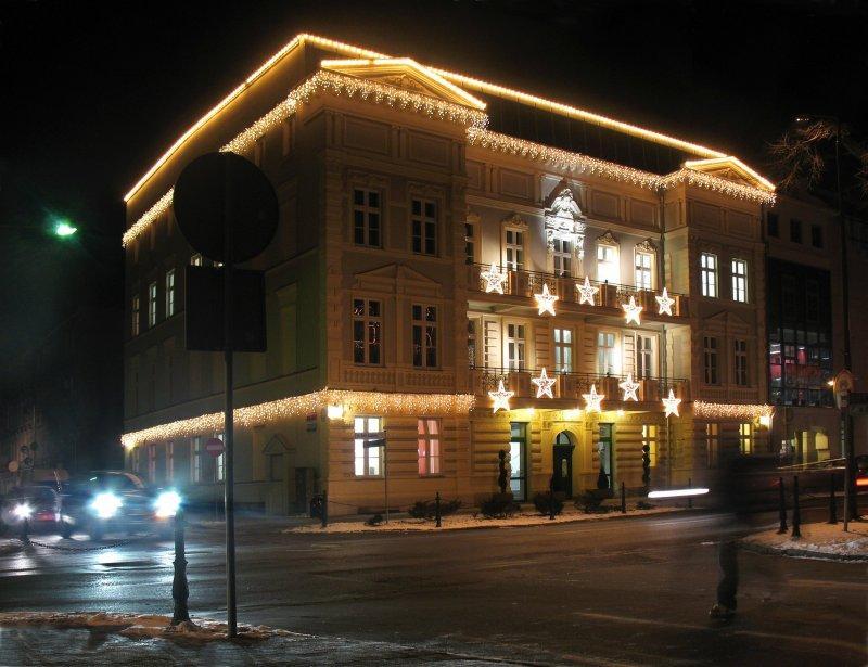 noc, zima, ełk, architektura
