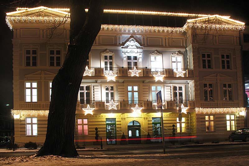 noc, zima, ełk, architektura