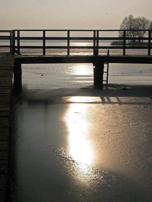jezioro, zima, plaża