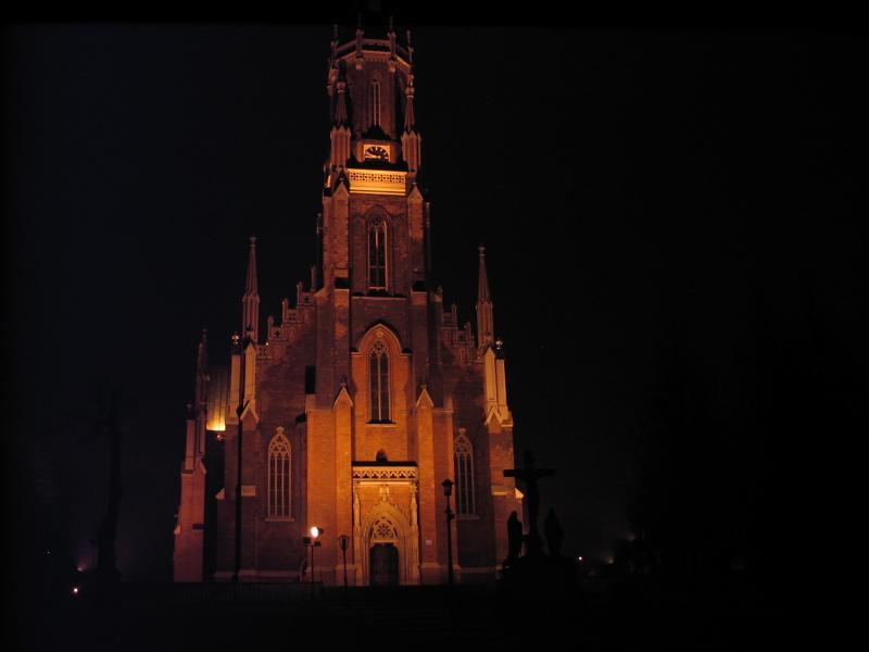 kościół, noc, miechowice