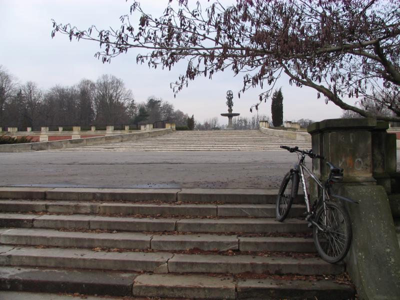park, świerklaniec, fontanna, rzeźba, rower