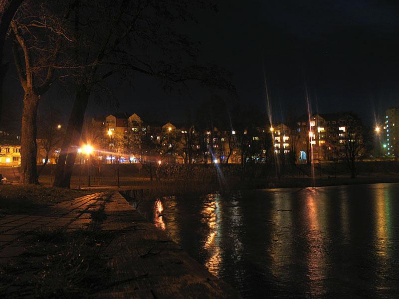 jezioro, noc, zima, ełk, lód
