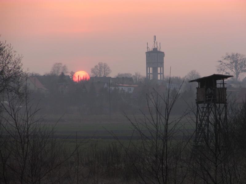 zachód, słońce, wieża