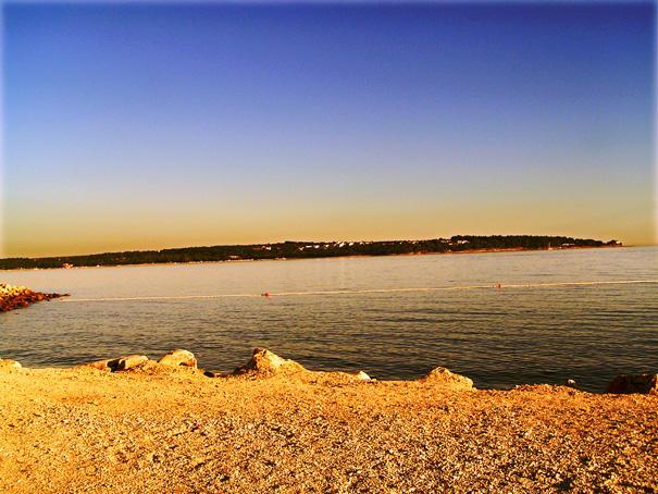 panorama, zachód, morze, plaża, adriatyk