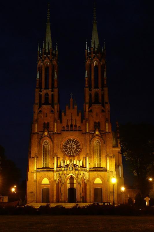 kościół, noc, żyrardów