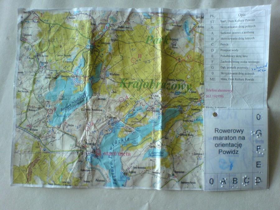 Mapka z wyścigu w Powidzu wraz z kartą kontrolna