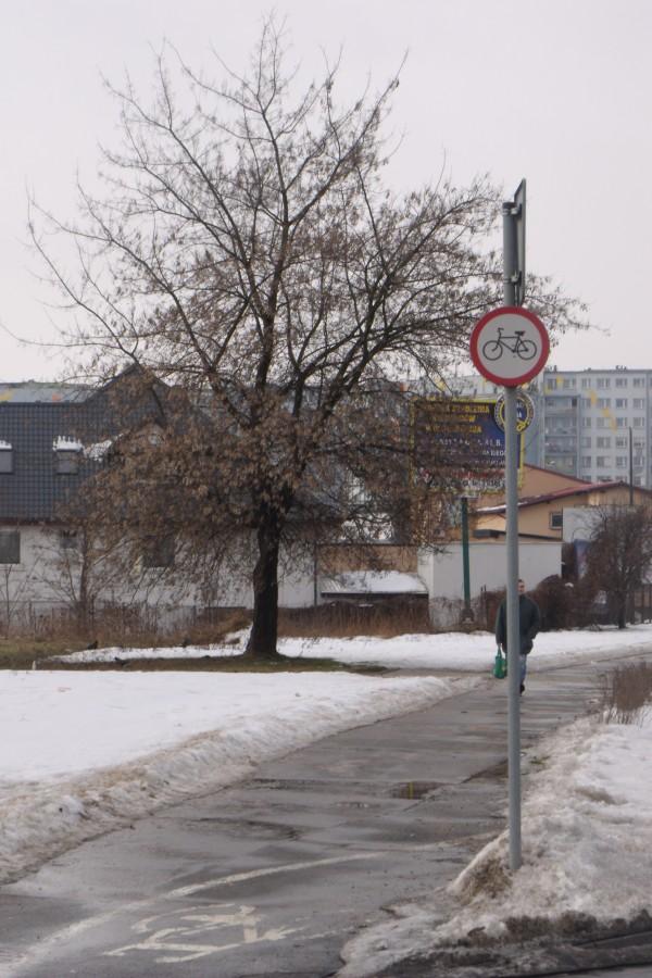 Znak na ścieżce rowerowej