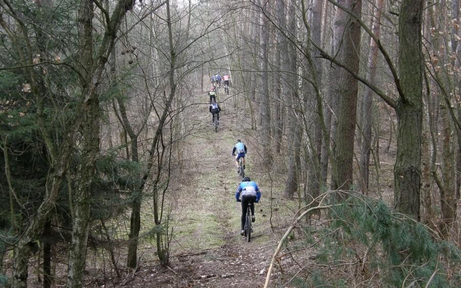 Ekipa na leśnym singletracku