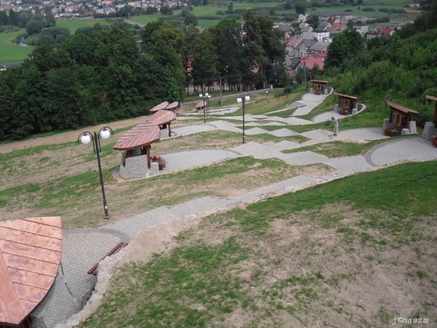 Widok ze wzgórza zamkowego na ścieżkę dydaktyczną