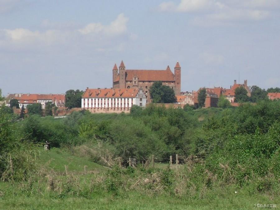 Widok na Gniew zza wału na Wiśle
