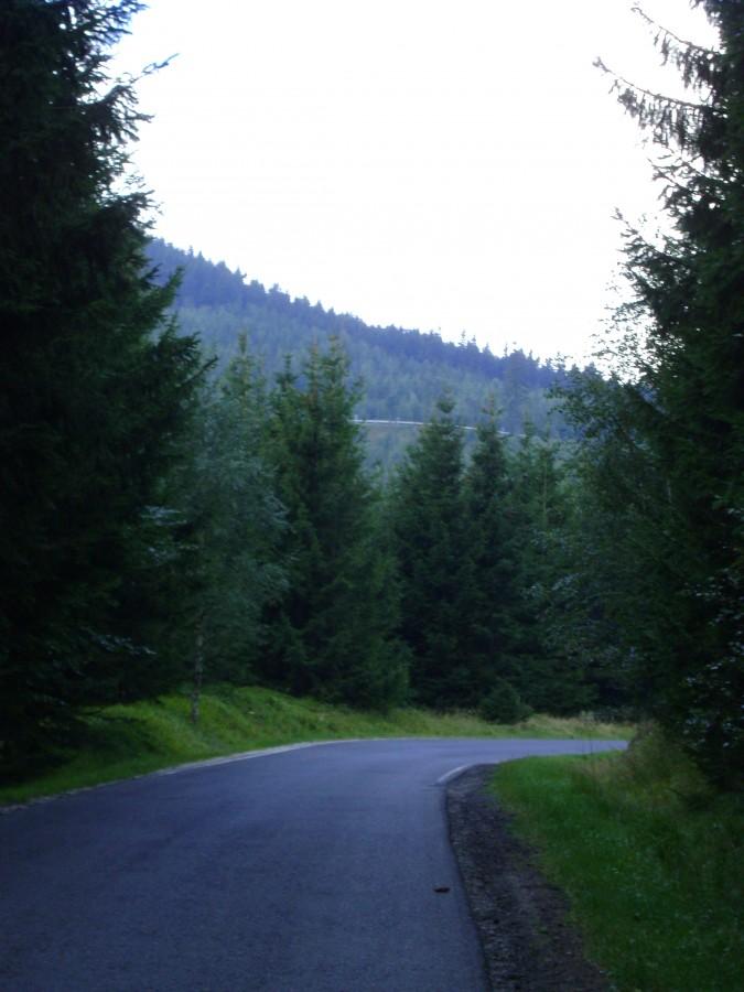 Widok na serpentryny z rozdroża nad Sulicą