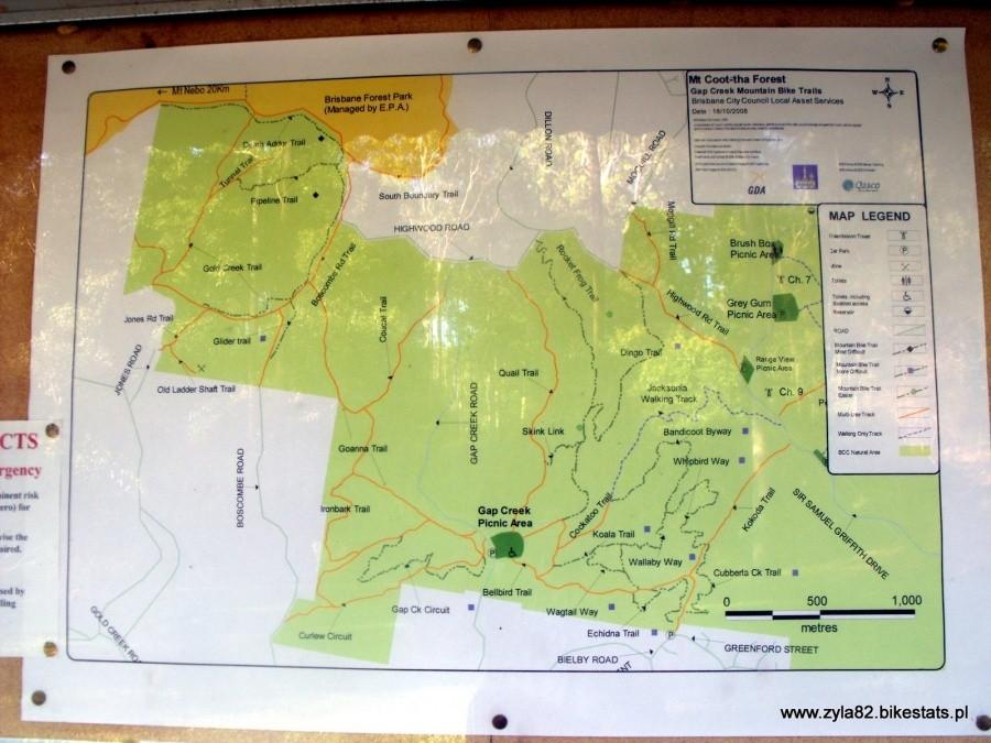 Mapa ścieżek w Mt Coot-tha forrest