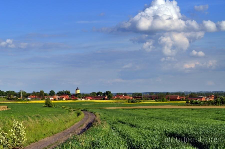 Grębocice i wieża gotyckiego kościoła św. Marcina (ok. 1500 r.)