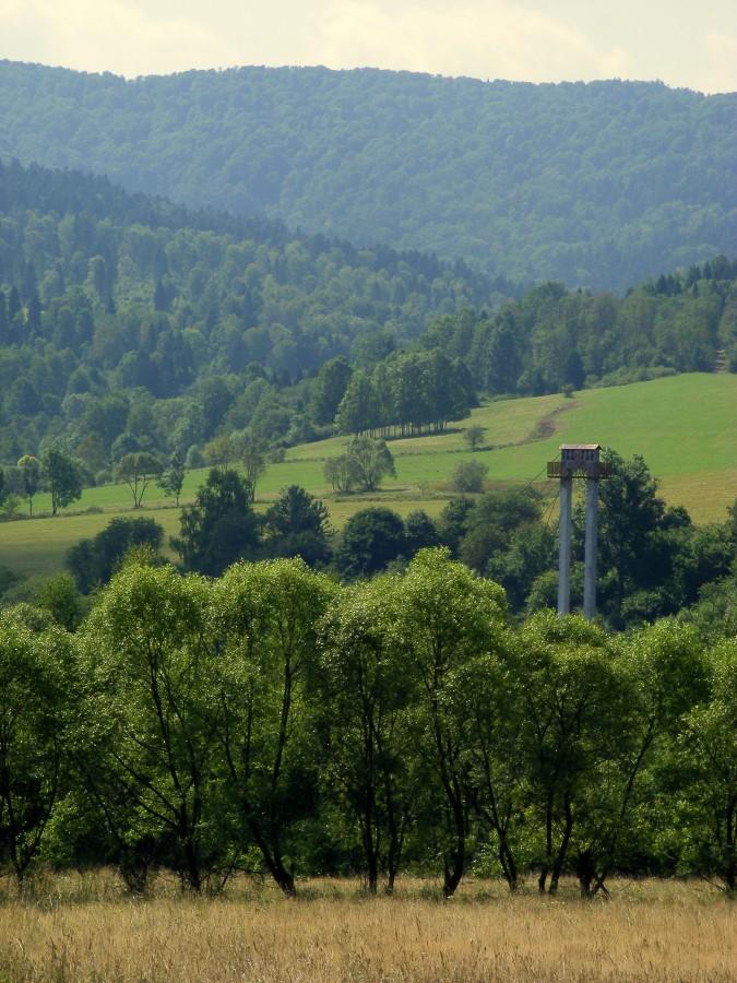 Wystająca wieża mostu na Sanie