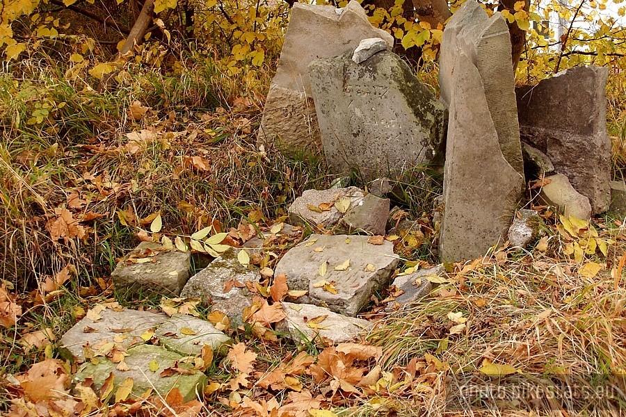 Lapidarium z fragmentami kilku uszkodzonych macew.
