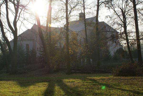 widok na kościół z parku