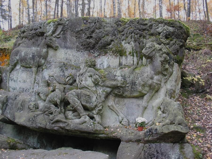 Braunův Betlém - płaskorzeźba na skale, widzenie św. Huberta
