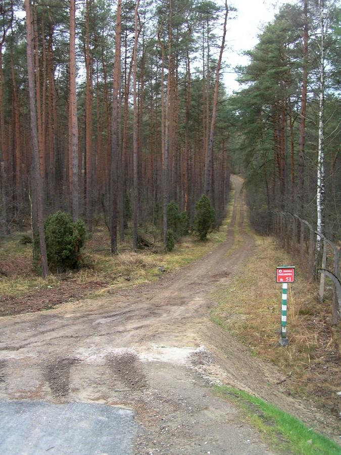 Początkowo wzdłuż płotu drogą pożarową nr 51 do domu