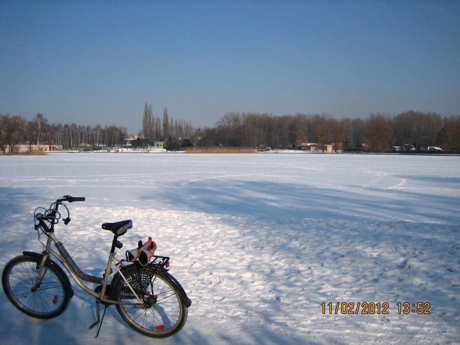 Staw Skałka pod lodowo-śnieżną pokrywą