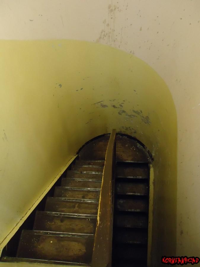 Schody jak z horroru. Niestety krata uniemożliwiła sprawdzenie gdzie prowadzą.