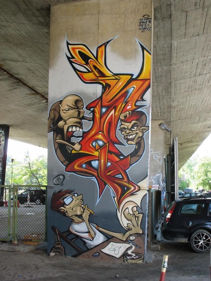 Stret Art pod estakadą Trasy Łazienkowskiej - Tempz, Ower, Pest i Ogryz