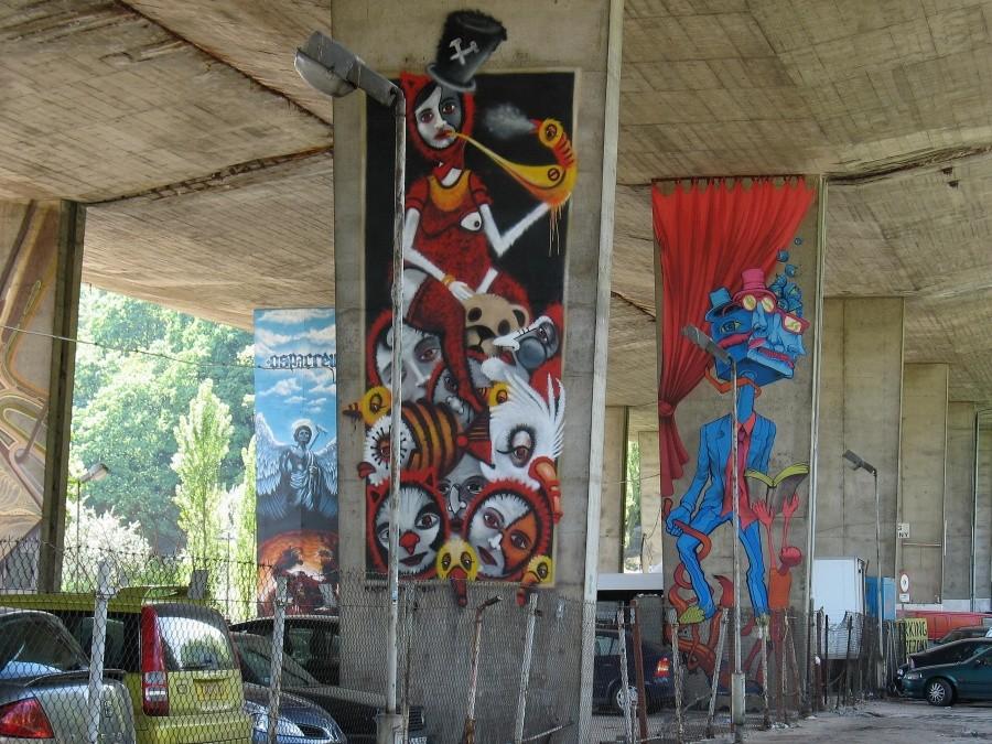 Street Art pod estakadą Trasy Łazienkowskiej - przy stadionie Agrykoli