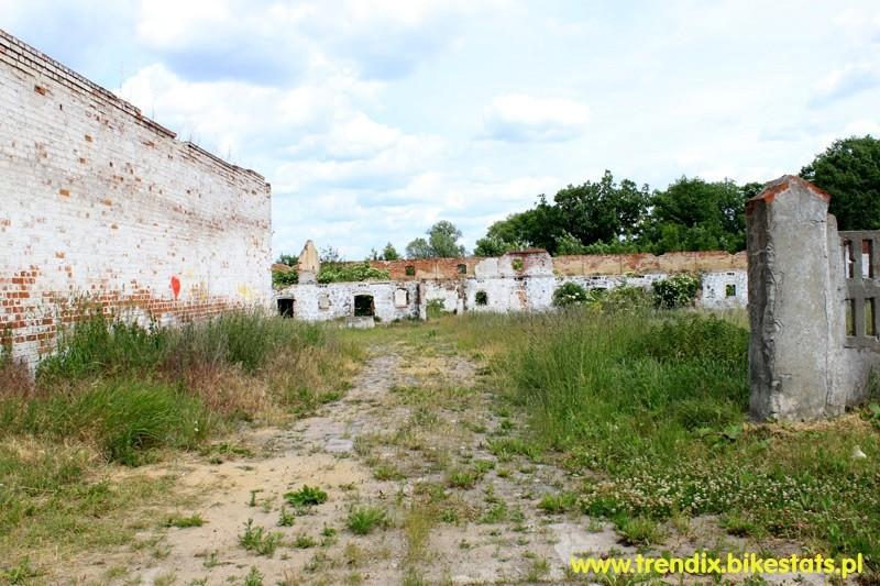 Ruiny po PGR-owskich budynków gospodarczych w Krępcewie