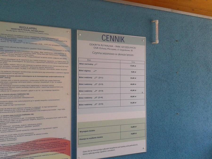 Cennik basenu na Szczęśliwicach