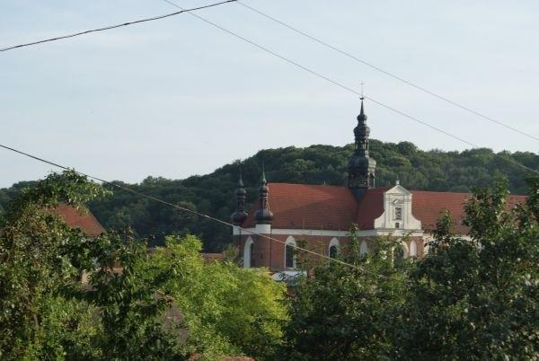 kościół pw. Wniebowzięcia NMP w Koronowie (poklasztorny - cysterski), widok z góry, na którą się wdrapaliśmy z Bocianem