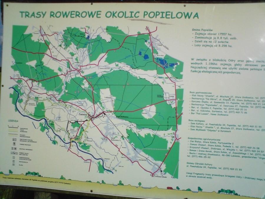 Mapa Gminy Popielów wraz z trasami rowerowymi