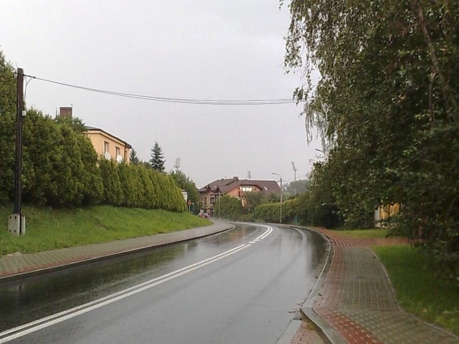 Wjazd do Wodzisławia Śl. Od Czyżowic w ulewnym deszczu