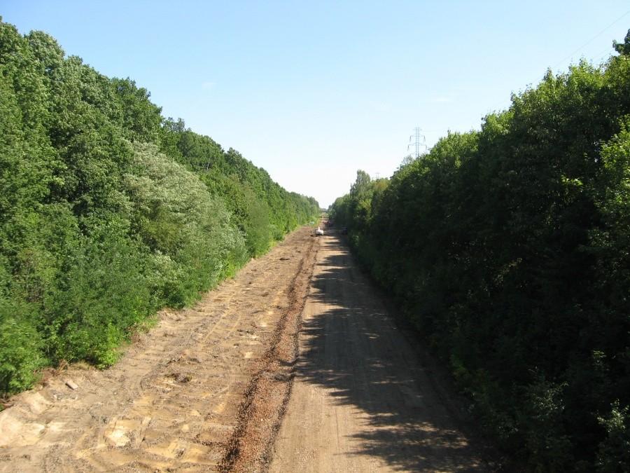 Widok z kładki na pozostałości torowiska do Waeszawy