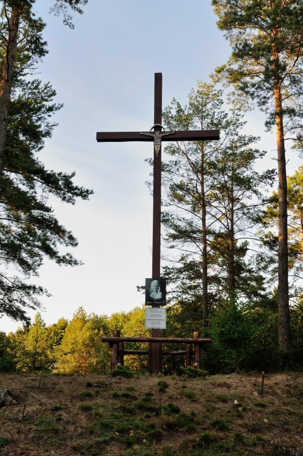 Krzyż przy czerwonym szlaku nad jez. Gołuń
