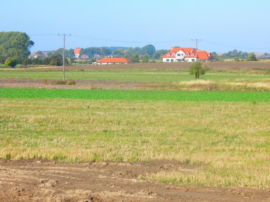 Na odległym horyzoncie kolorowe dachy domów Będargowa.