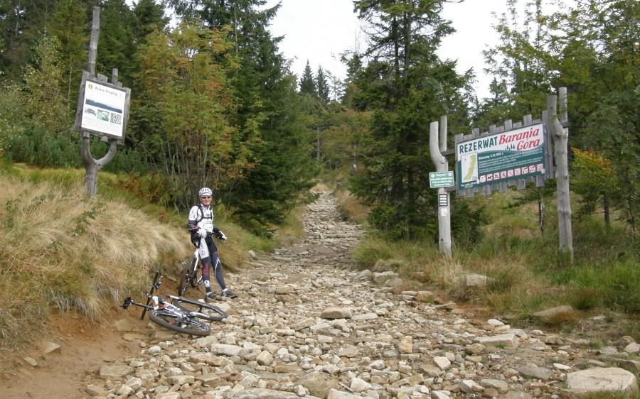 Na wysokości 1000 m. Ciężko po takich beskidzkich kamieniach jechać ...
