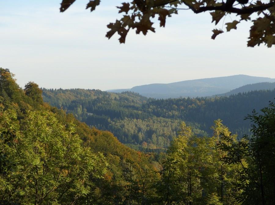 Widok z błędnych skał w stronę Dusznik. Tam właśnie się kierowaliśmy jak zwykle lasami.