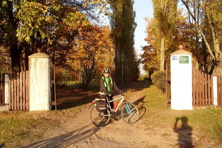 Wjazd na posesję, gdzie znajduje się modrzewiowy dwór