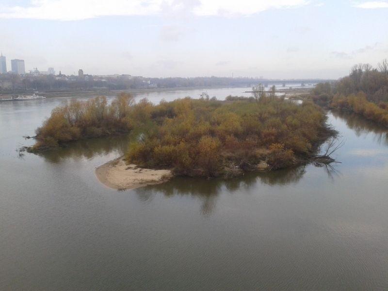Widok z Mostu Śląsko-Dąbrowskiego na Wisłę, przy jej praskim brzegu