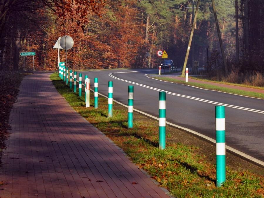 Droga 115 tuż przed Bartoszewem - jeszcze jest słonecznie.