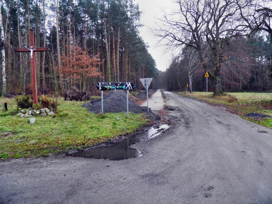 Przebudowa drogi Nowe Warpno - Dobieszczyn, widok od strony Nowego Warpna.
