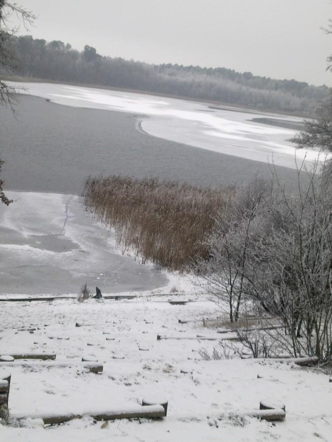 Widok ze skarpy na jezioro Dębiniec.