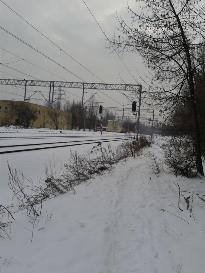 Wydeptana ścieżka wzdłuż torów kolejowych