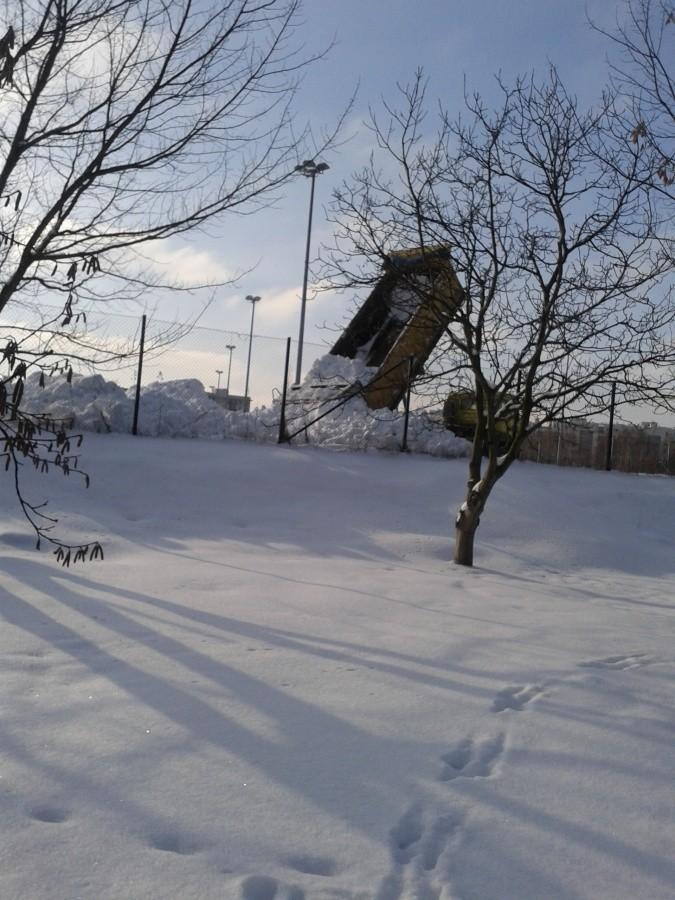 Wywrotka zrzucająca śnieg wywożony z odśnieżania