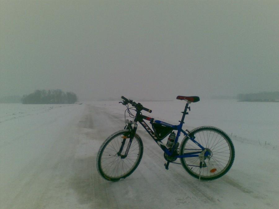Śnieżna droga w zadymce
