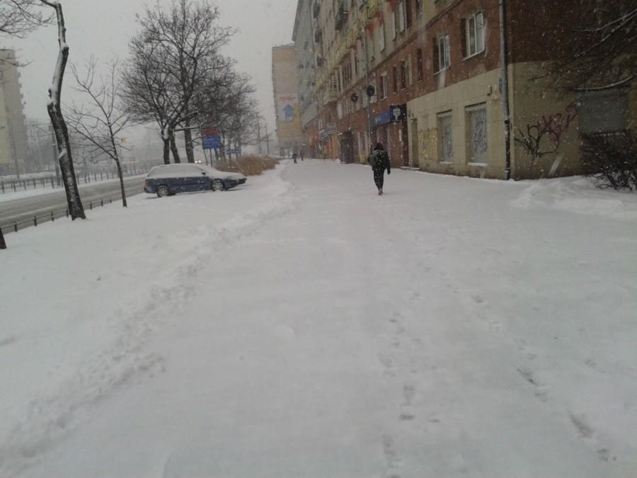Warszawa ul. Grójecka śnieżny poranek