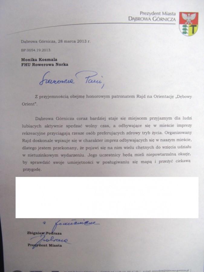 Pismo od Prezydenta Miasta