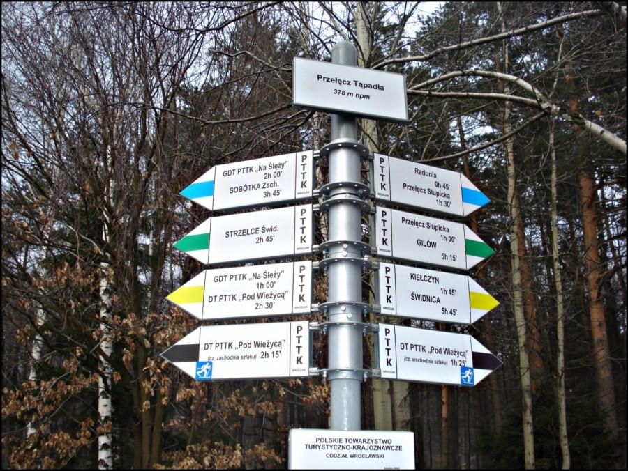 Drogowskaz na Przełęczy Tąpadła.
