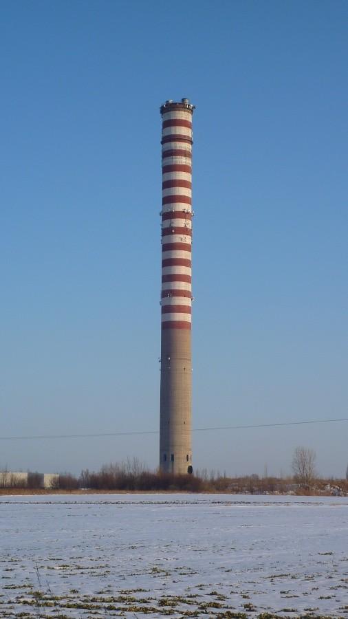 Komin EC Pruszków II. Elektrociepłowni, której nie ma.